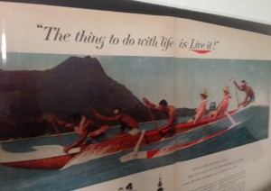 Vintage travel poster, bathroom wall at Yi's in Pacific Grove CA